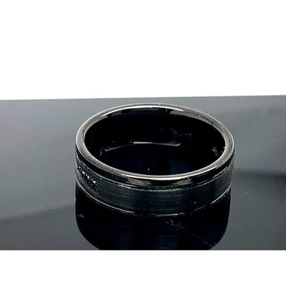 Men's Wedding Band Tungsten Black Gemstones 8mm Wide Ring Size 8.5 - Picture 12 of 15